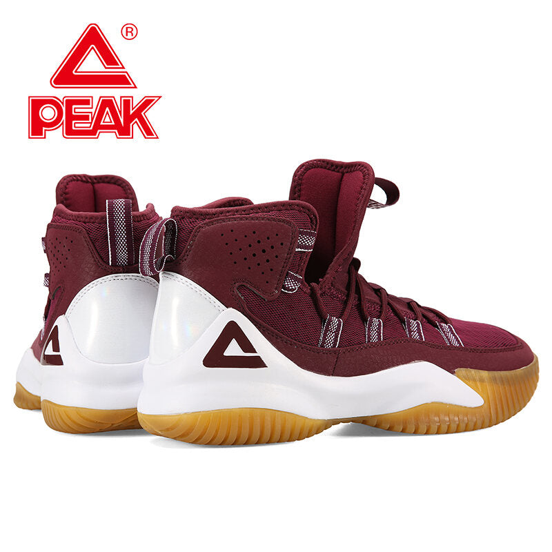 PEAK Men Court Basketball Shoes Cushioning Sneakers Burgundy DA830551