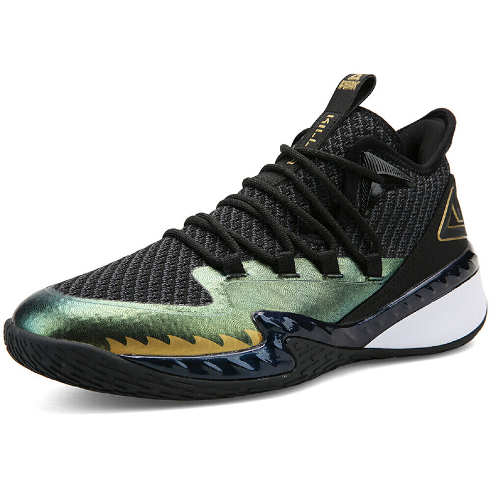 PEAK Professional Basketball Shoes Mid Sneakers Black Gold DA920231