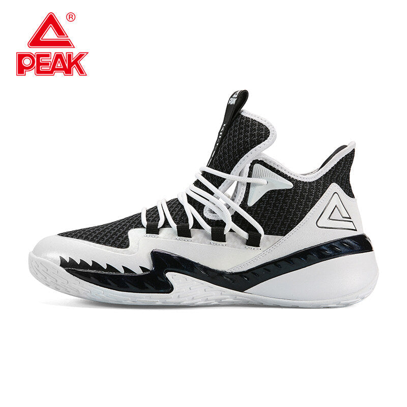 PEAK Professional Basketball Shoes Mid Sneakers White Black DA920231